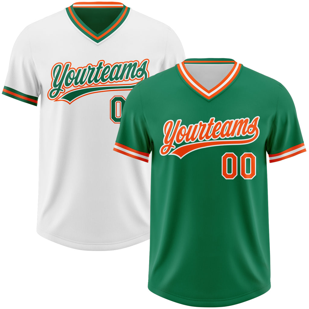 Custom Kelly Green Orange-White Reversible Pullover Baseball Jersey Shirt