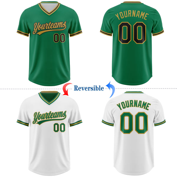 Custom Kelly Green Black-Old Gold Reversible Pullover Baseball Jersey Shirt