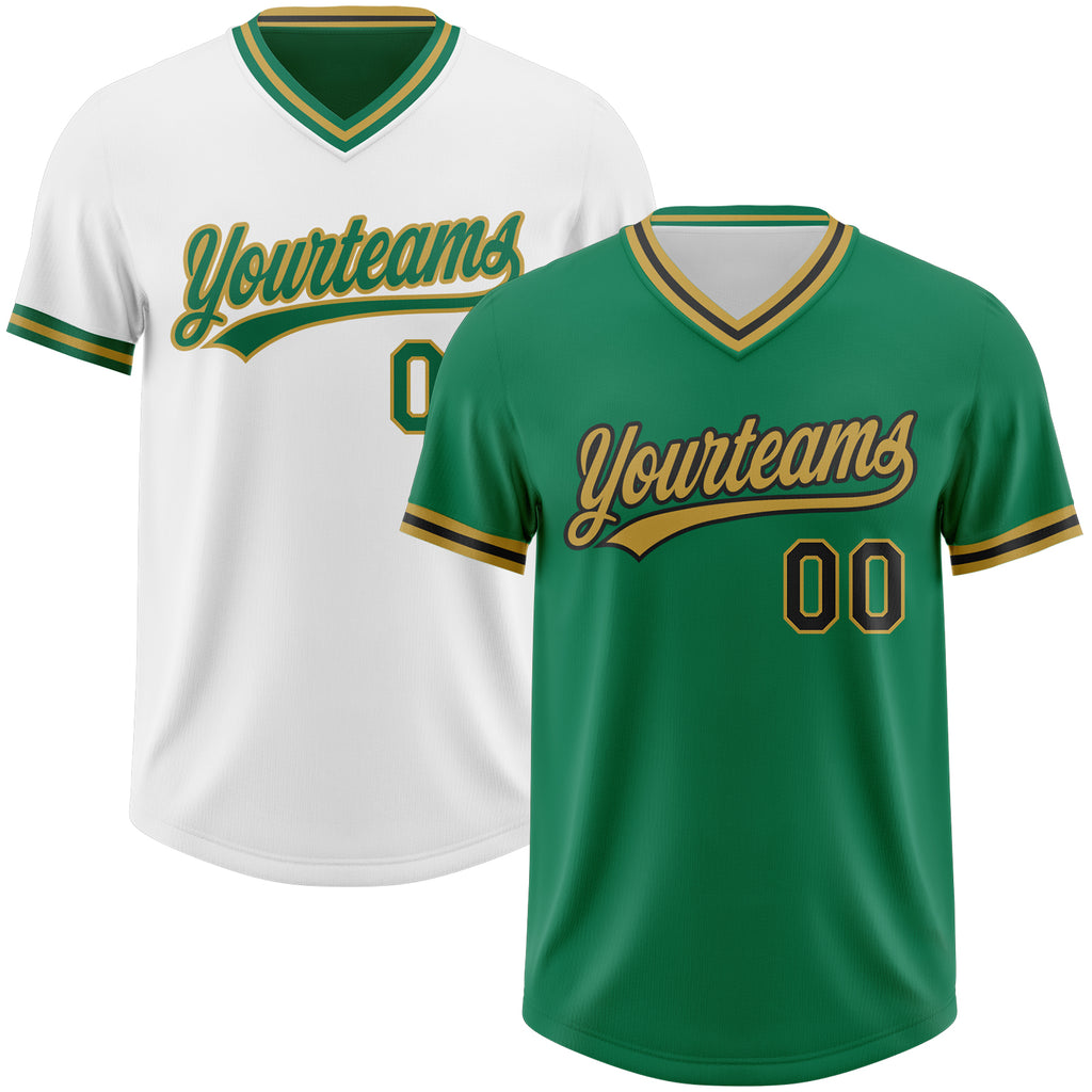 Custom Kelly Green Black-Old Gold Reversible Pullover Baseball Jersey Shirt