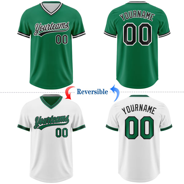 Custom Kelly Green Black-White Reversible Pullover Baseball Jersey Shirt