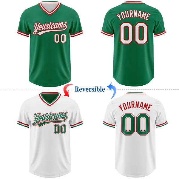 Custom Kelly Green White-Red Reversible Pullover Baseball Jersey Shirt