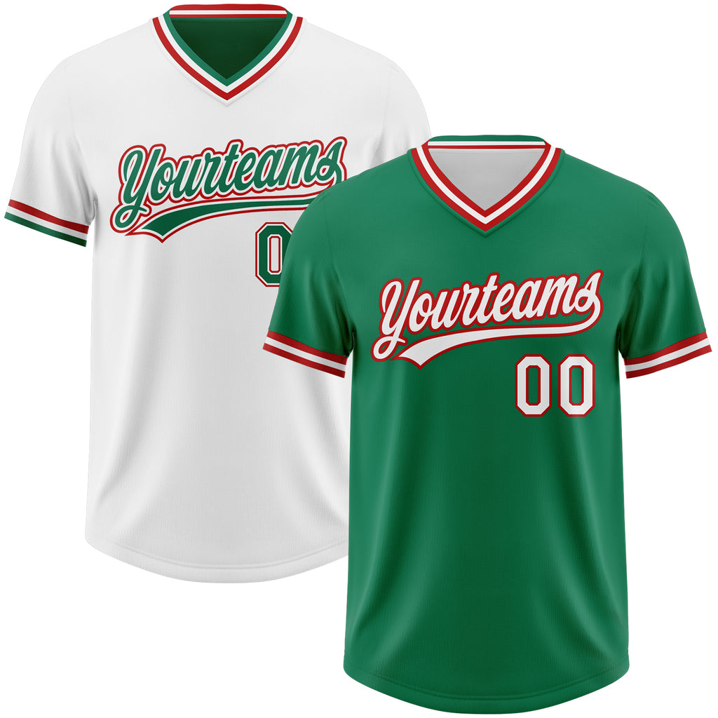 Custom Kelly Green White-Red Reversible Pullover Baseball Jersey Shirt