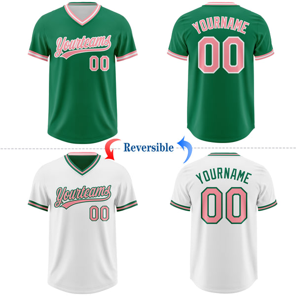 Custom Kelly Green Medium Pink-White Reversible Pullover Baseball Jersey Shirt