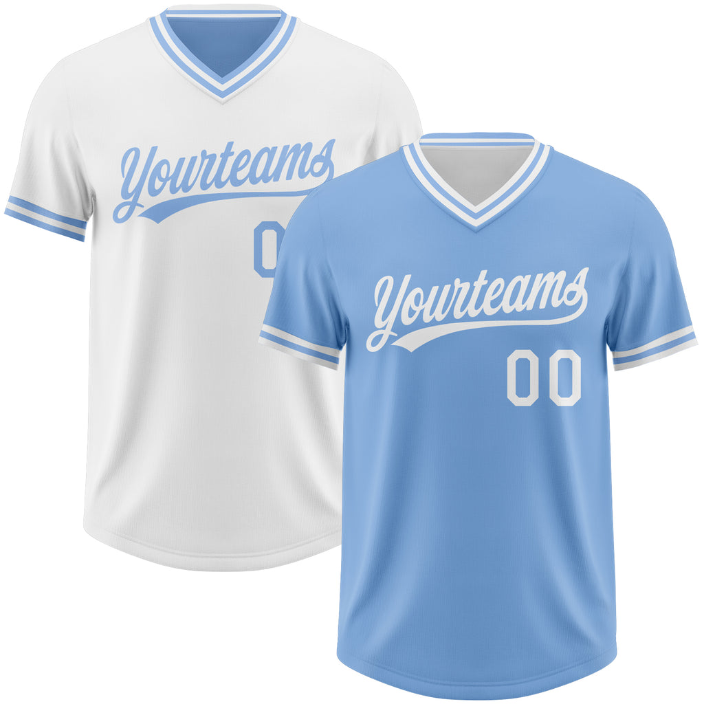 Custom Light Blue-White Reversible Pullover Baseball Jersey Shirt