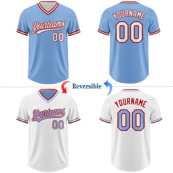Custom Light Blue White-Red Reversible Pullover Baseball Jersey Shirt