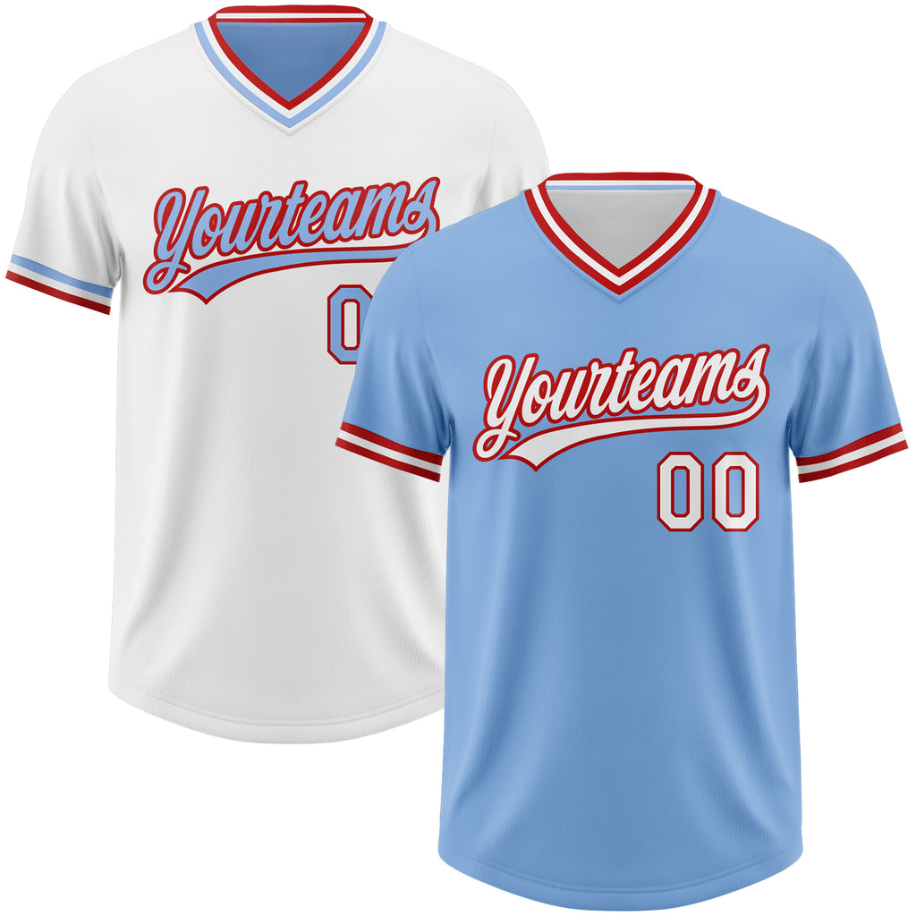 Custom Light Blue White-Red Reversible Pullover Baseball Jersey Shirt