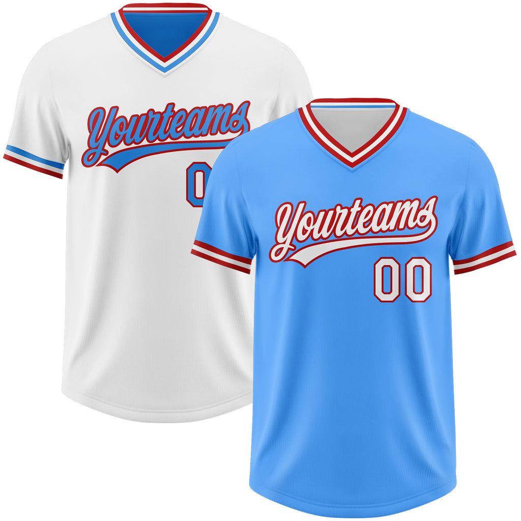 Custom Electric Blue White-Red Reversible Pullover Baseball Jersey Shirt