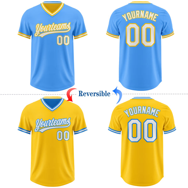 Custom Electric Blue White-Yellow Reversible Pullover Baseball Jersey Shirt