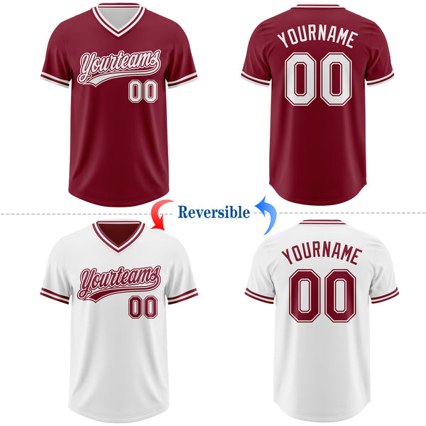 Custom Crimson-White Reversible Pullover Baseball Jersey Shirt