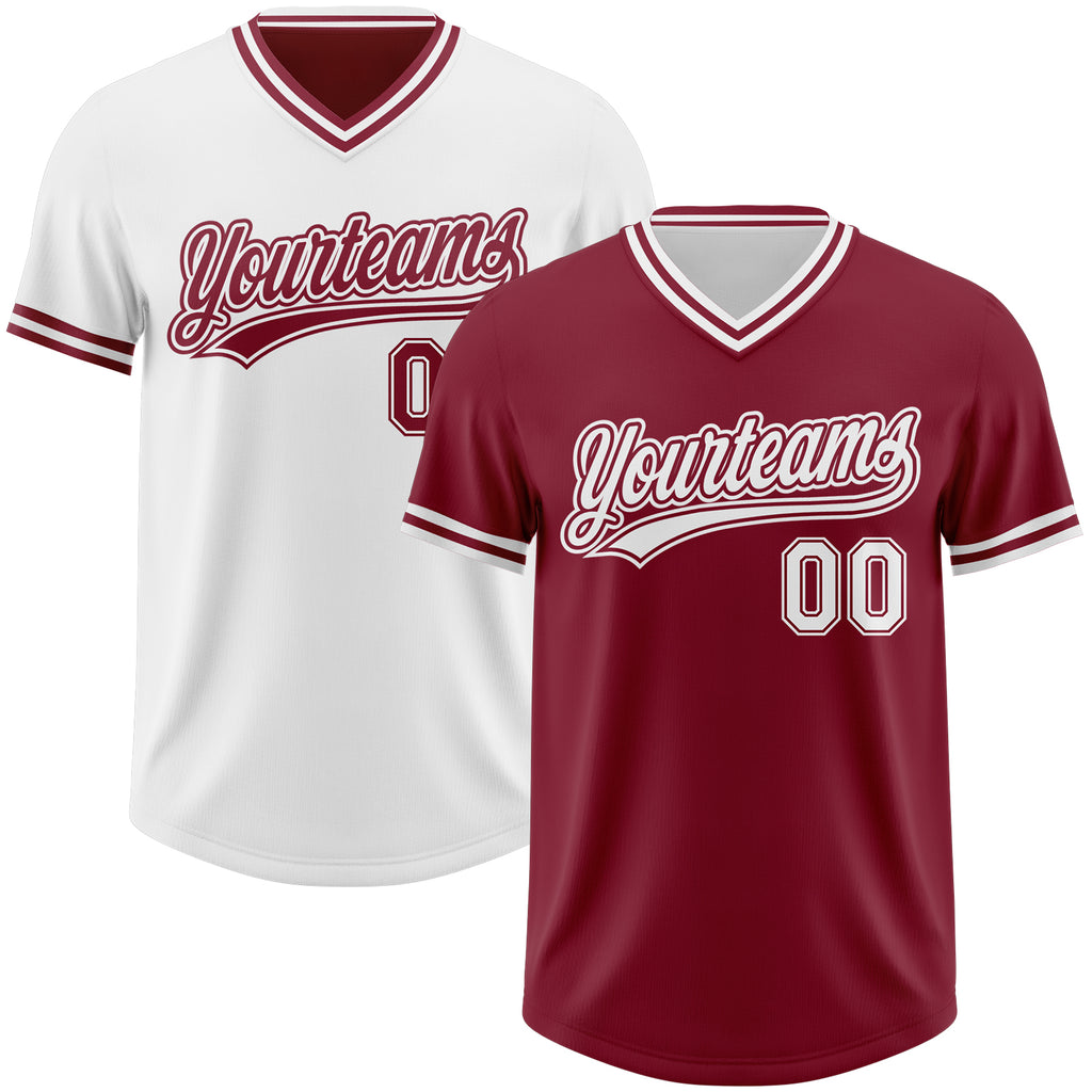 Custom Crimson-White Reversible Pullover Baseball Jersey Shirt