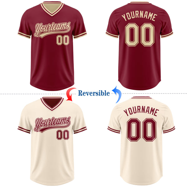 Custom Crimson-Cream Reversible Pullover Baseball Jersey Shirt