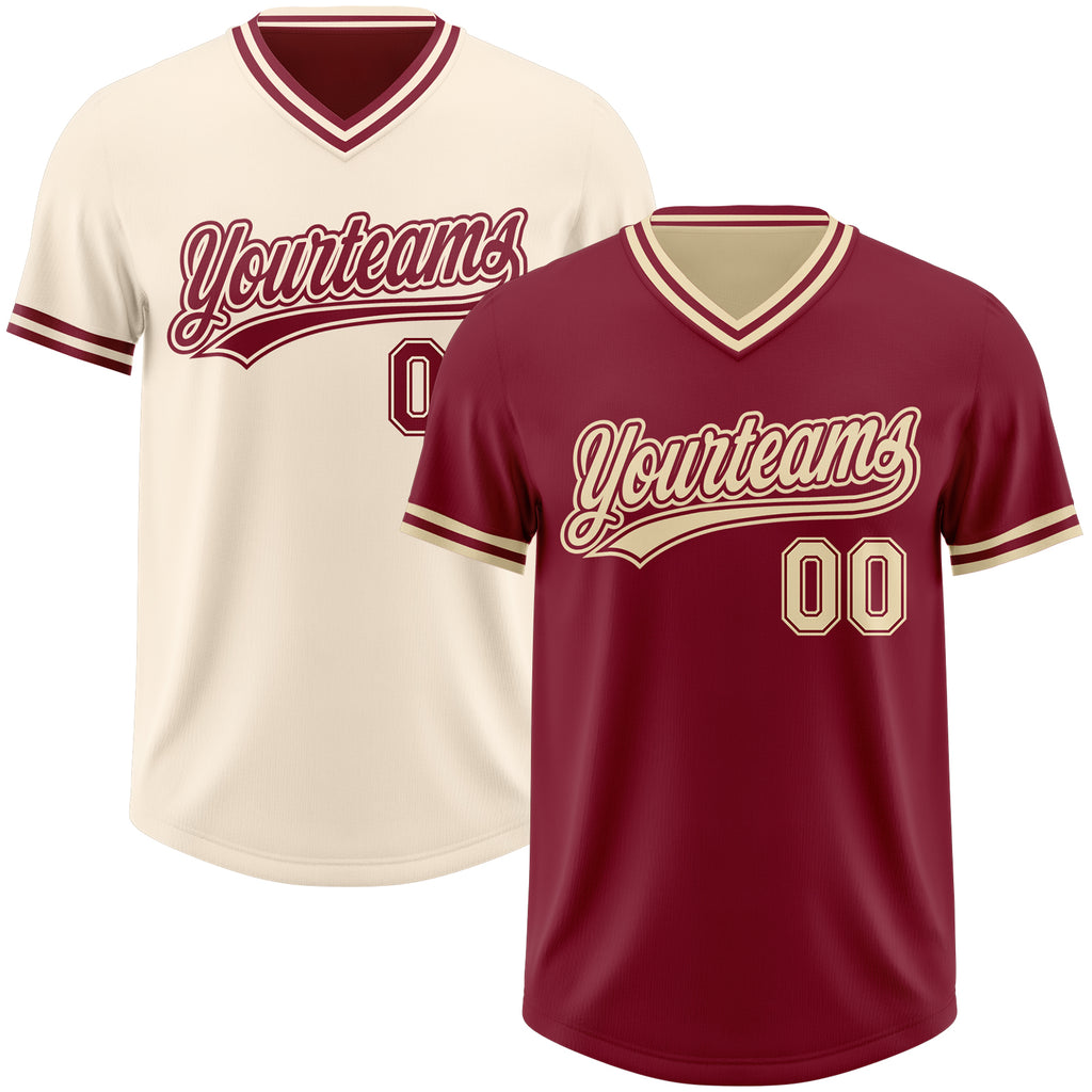 Custom Crimson-Cream Reversible Pullover Baseball Jersey Shirt