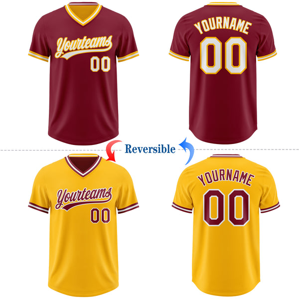 Custom Crimson White-Gold Reversible Pullover Baseball Jersey Shirt