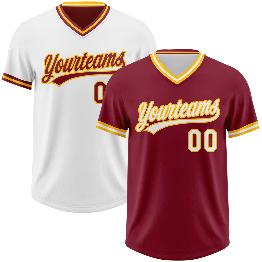 Custom Crimson White-Gold Reversible Pullover Baseball Jersey Shirt