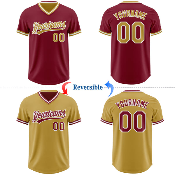 Custom Crimson Old Gold-White Reversible Pullover Baseball Jersey Shirt