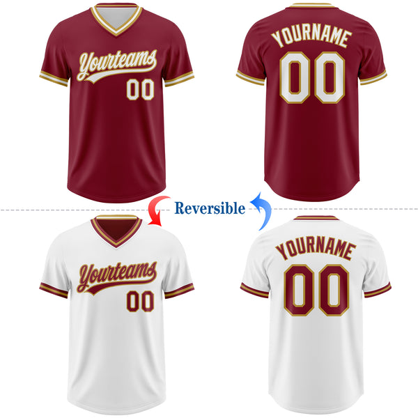 Custom Crimson White-Old Gold Reversible Pullover Baseball Jersey Shirt