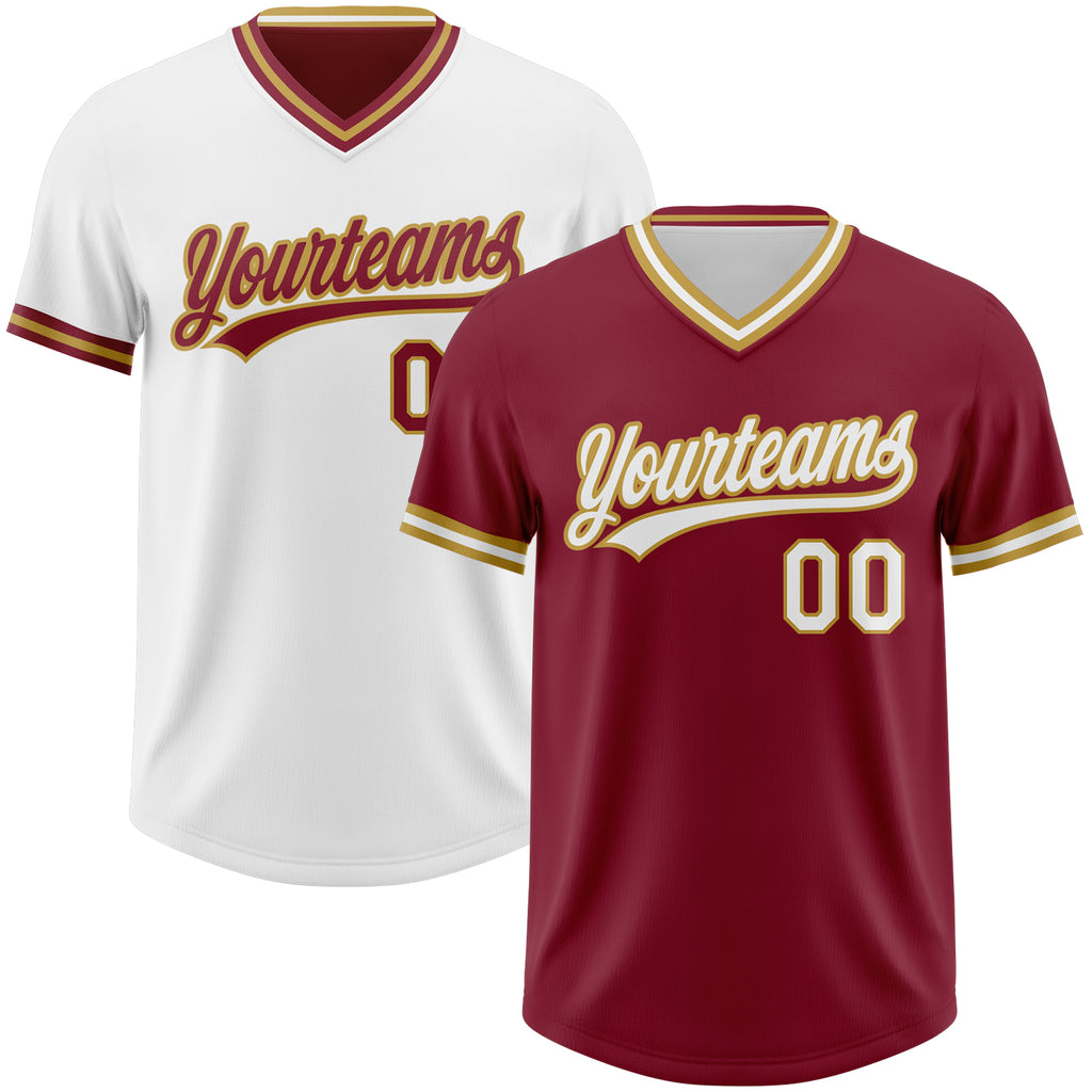 Custom Crimson White-Old Gold Reversible Pullover Baseball Jersey Shirt