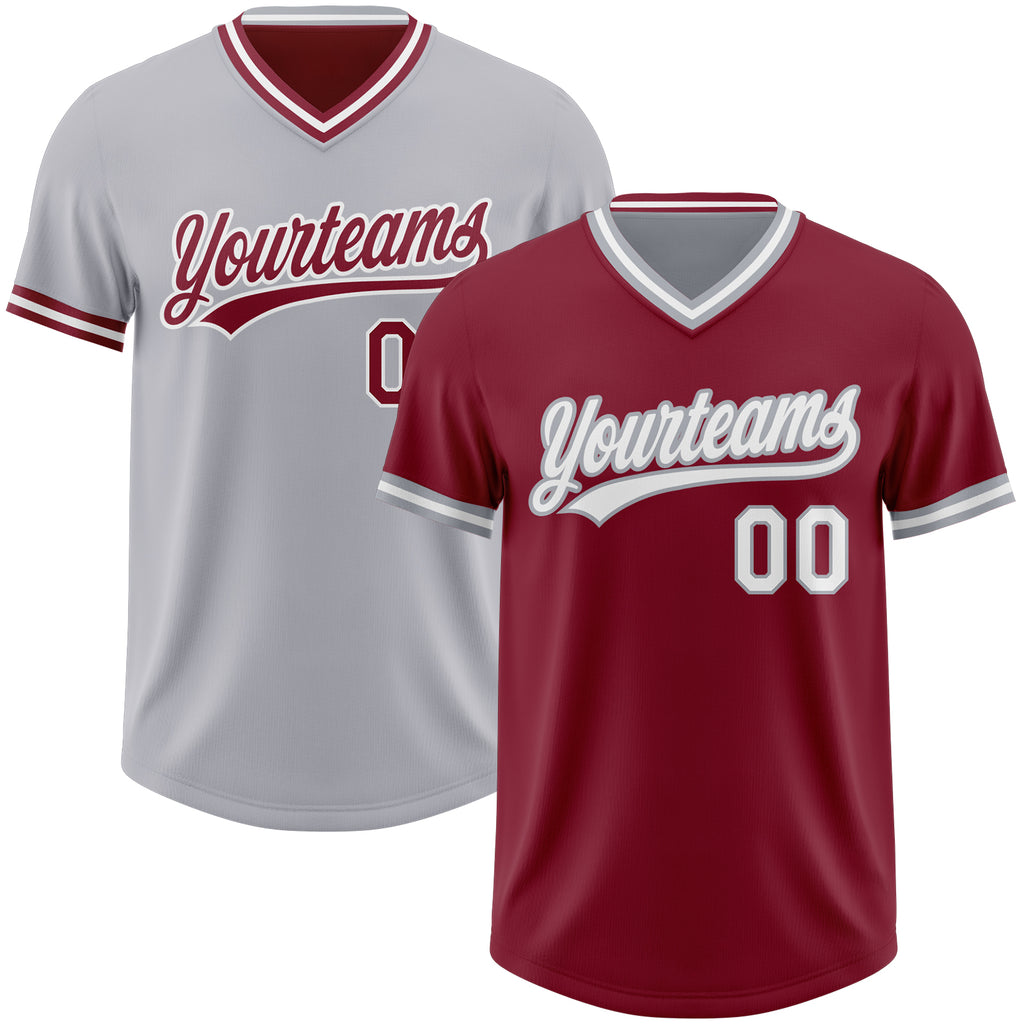 Custom Crimson White-Gray Reversible Pullover Baseball Jersey Shirt