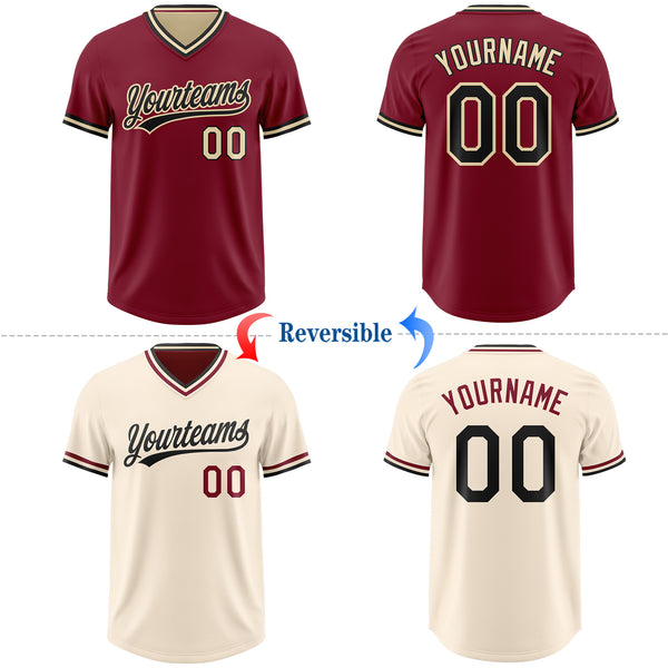 Custom Crimson Black-Cream Reversible Pullover Baseball Jersey Shirt