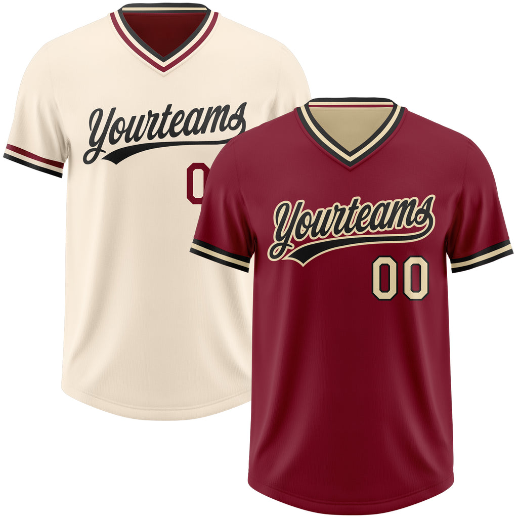 Custom Crimson Black-Cream Reversible Pullover Baseball Jersey Shirt