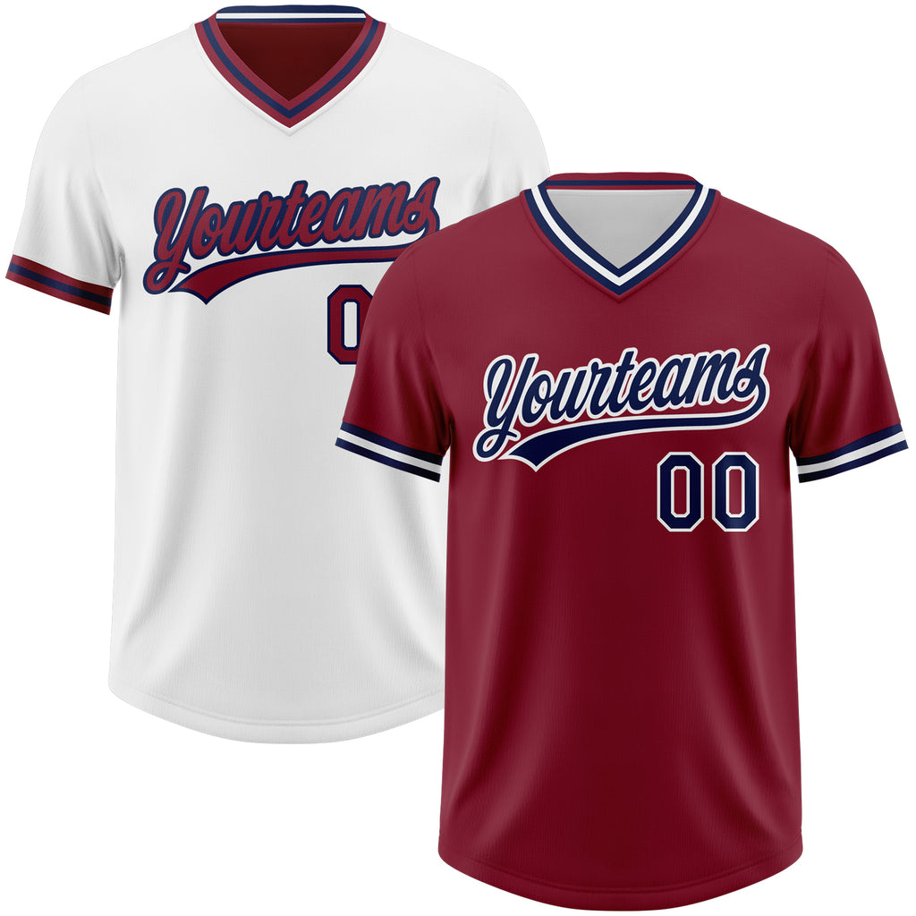 Custom Crimson Navy-White Reversible Pullover Baseball Jersey Shirt