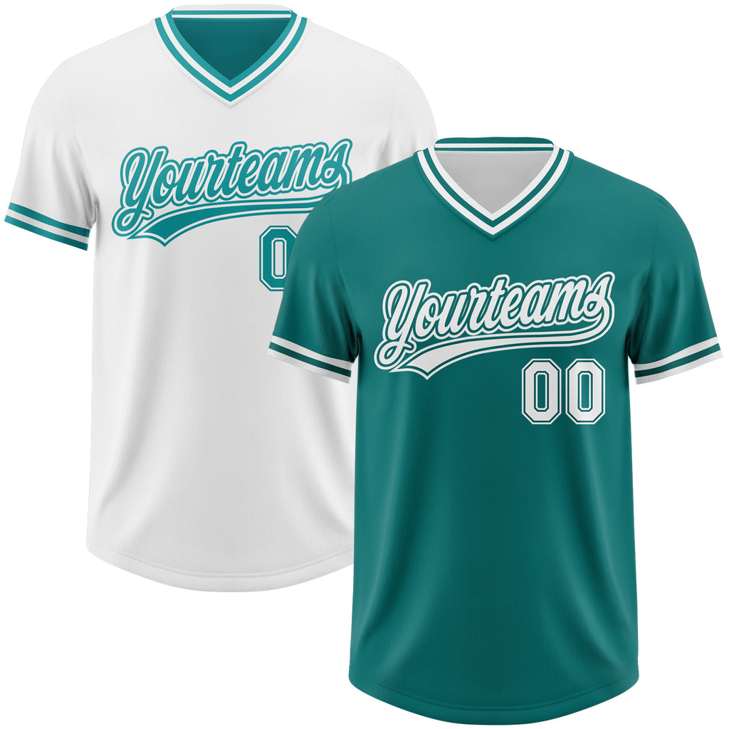 Custom Teal-White Reversible Pullover Baseball Jersey Shirt