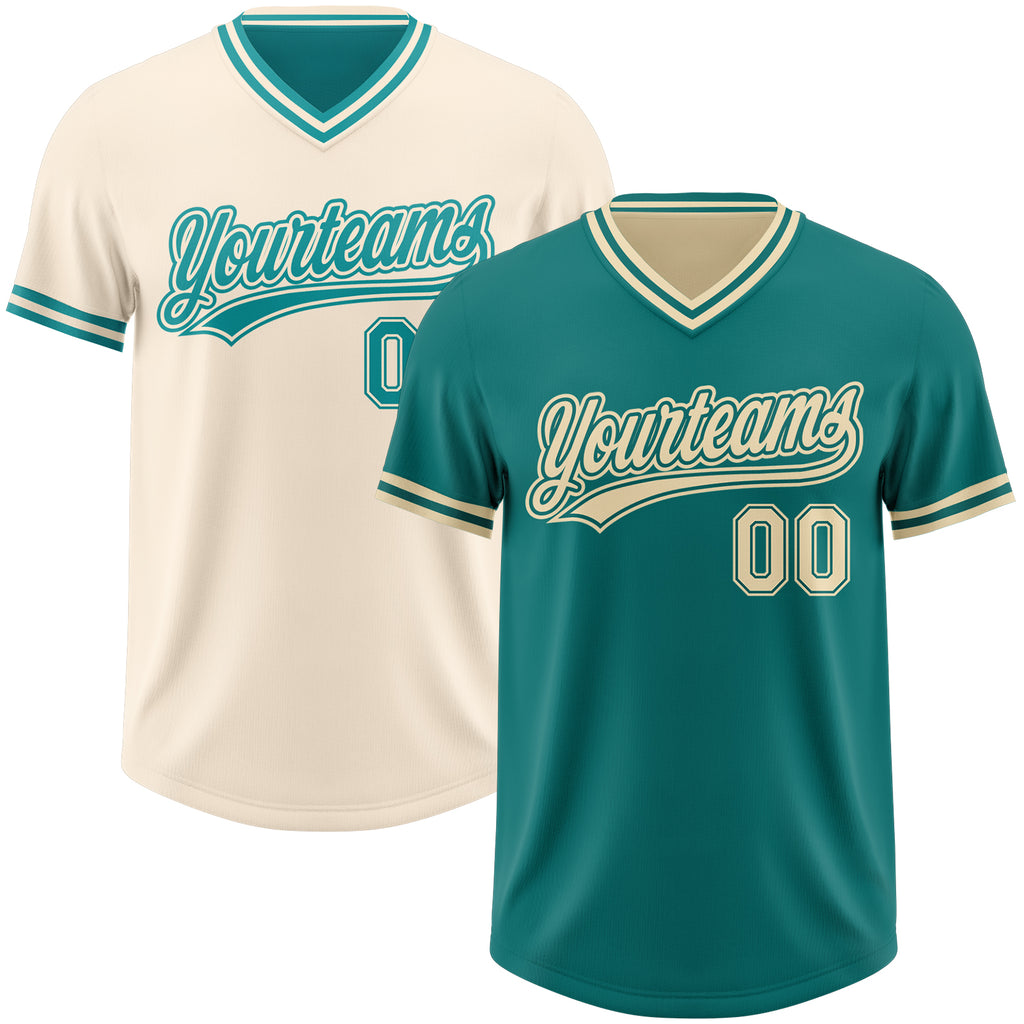 Custom Teal-Cream Reversible Pullover Baseball Jersey Shirt