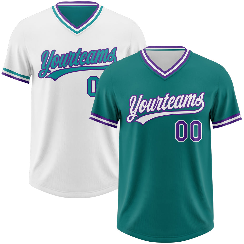 Custom Teal Purple-White Reversible Pullover Baseball Jersey Shirt