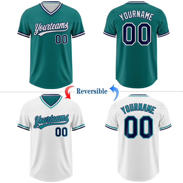 Custom Teal Navy-White Reversible Pullover Baseball Jersey Shirt