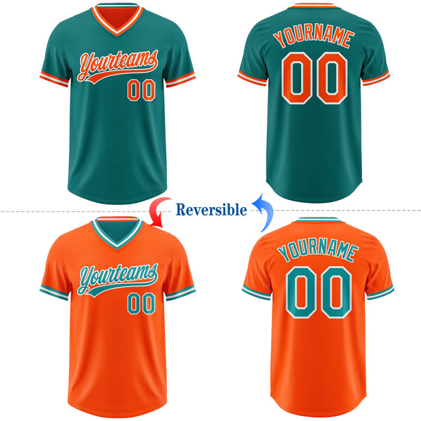 Custom Teal Orange-White Reversible Pullover Baseball Jersey Shirt