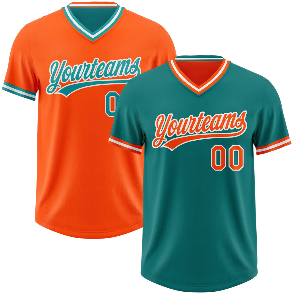 Custom Teal Orange-White Reversible Pullover Baseball Jersey Shirt