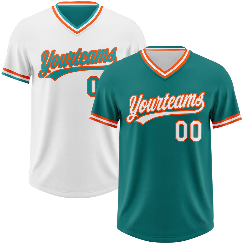 Custom Teal White-Orange Reversible Pullover Baseball Jersey Shirt