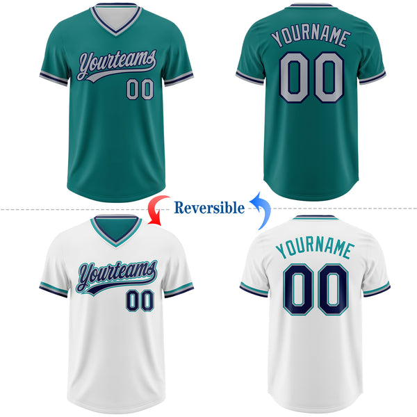 Custom Teal Gray-Navy Reversible Pullover Baseball Jersey Shirt