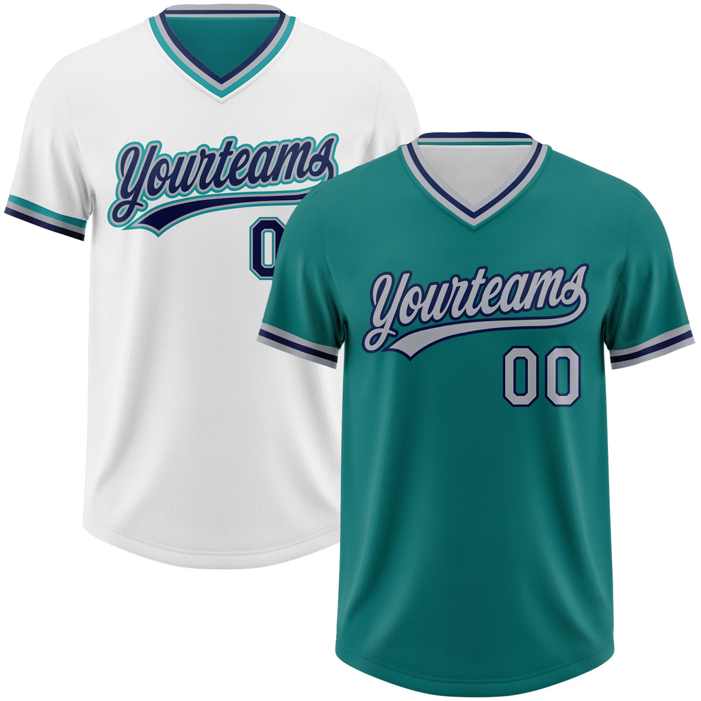 Custom Teal Gray-Navy Reversible Pullover Baseball Jersey Shirt