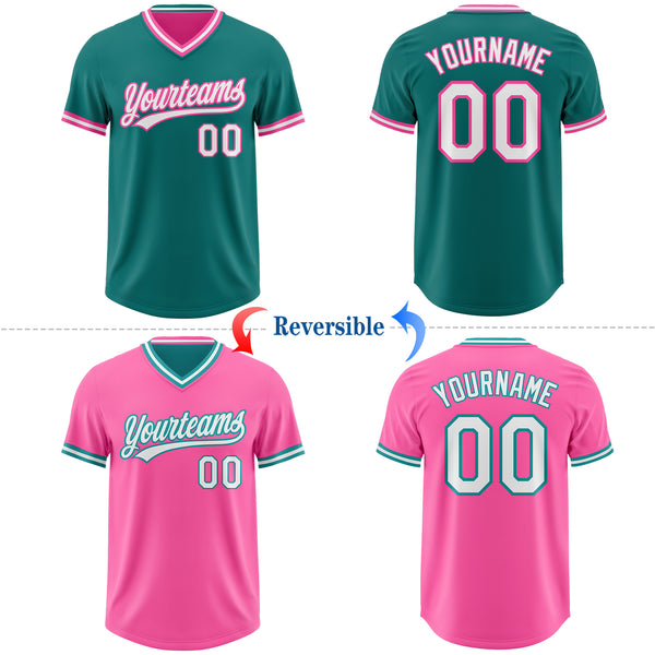 Custom Teal White-Pink Reversible Pullover Baseball Jersey Shirt