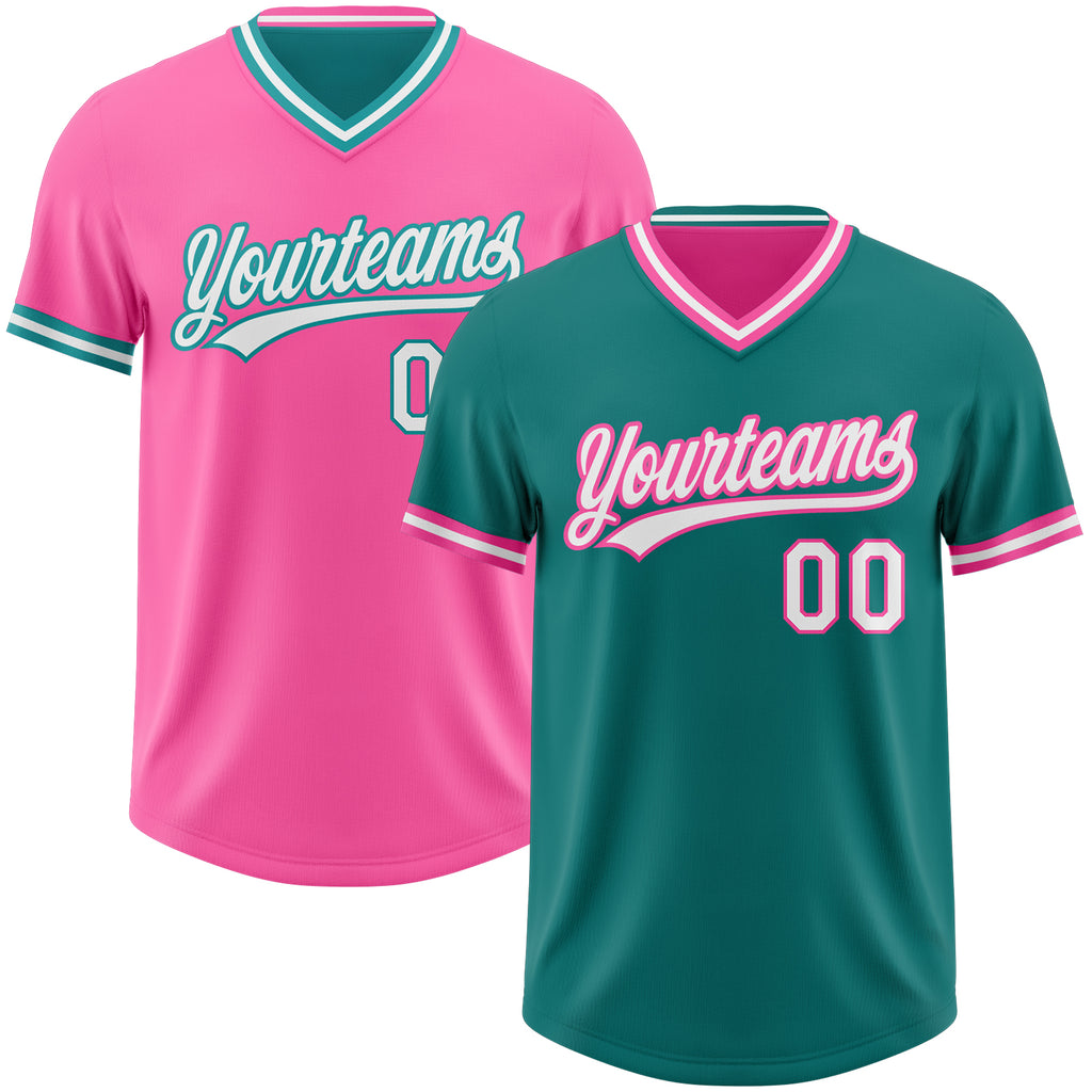 Custom Teal White-Pink Reversible Pullover Baseball Jersey Shirt