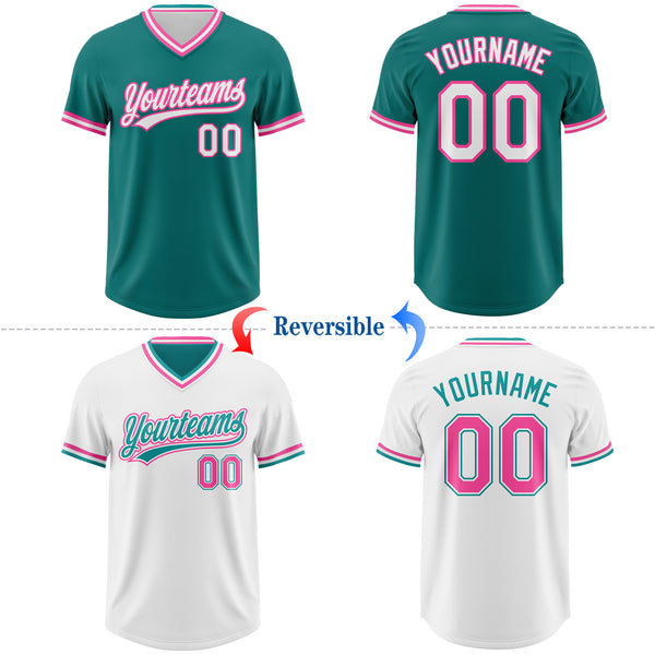 Custom Teal White-Pink Reversible Pullover Baseball Jersey Shirt