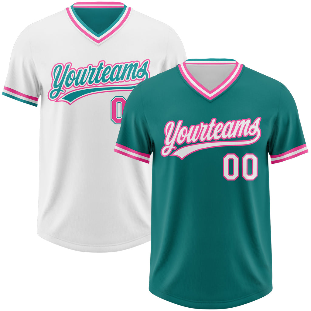 Custom Teal White-Pink Reversible Pullover Baseball Jersey Shirt