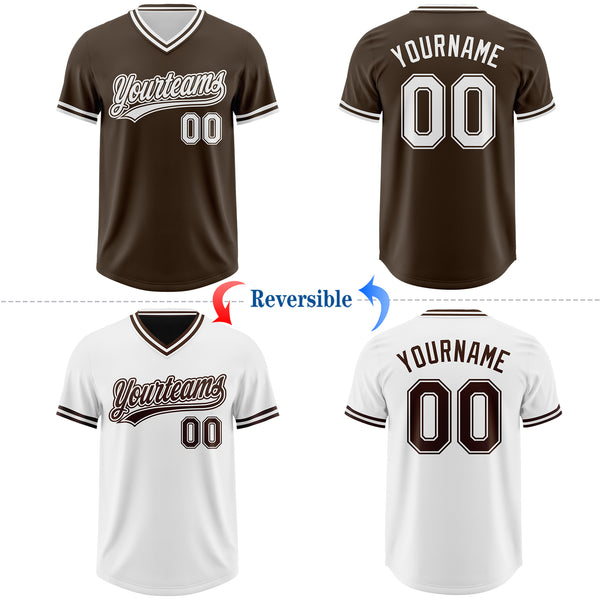 Custom Brown-White Reversible Pullover Baseball Jersey Shirt