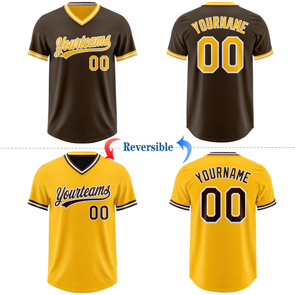 Custom Brown Gold-White Reversible Pullover Baseball Jersey Shirt