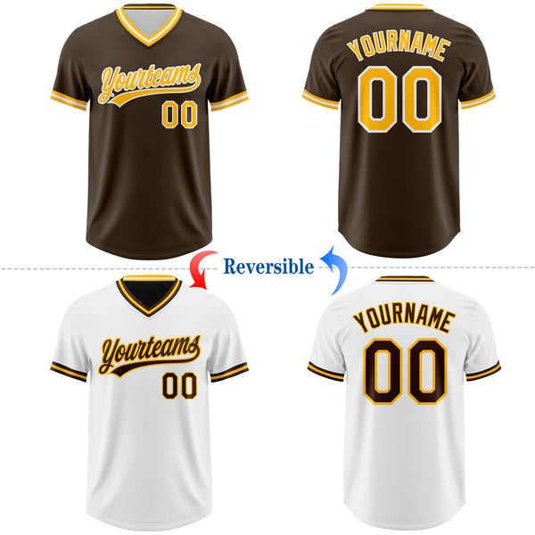 Custom Brown Gold-White Reversible Pullover Baseball Jersey Shirt
