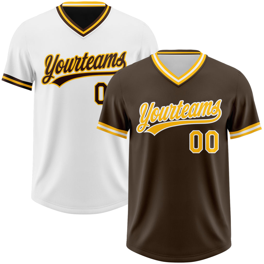 Custom Brown Gold-White Reversible Pullover Baseball Jersey Shirt