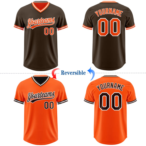 Custom Brown Orange-White Reversible Pullover Baseball Jersey Shirt