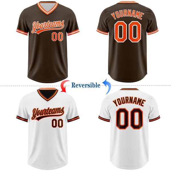 Custom Brown Orange-White Reversible Pullover Baseball Jersey Shirt