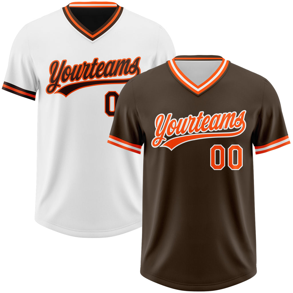 Custom Brown Orange-White Reversible Pullover Baseball Jersey Shirt