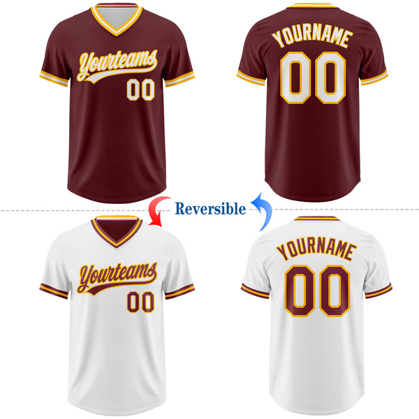 Custom Burgundy White-Gold Reversible Pullover Baseball Jersey Shirt