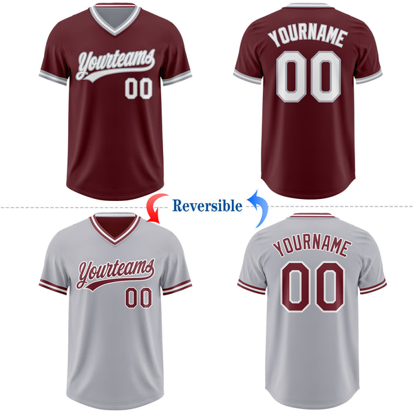Custom Burgundy White-Gray Reversible Pullover Baseball Jersey Shirt