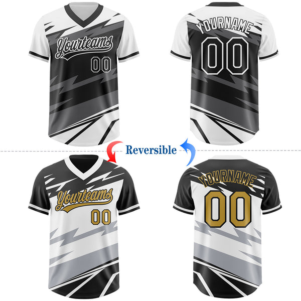 Custom White Black Lightning Geometric Zigzag Reversible Pullover Baseball Jersey Shirt
