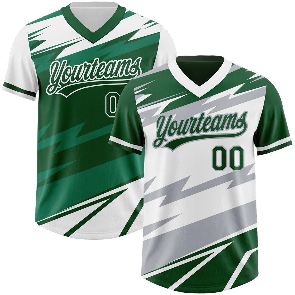 Custom Green White Lightning Geometric Zigzag Reversible Pullover Baseball Jersey Shirt