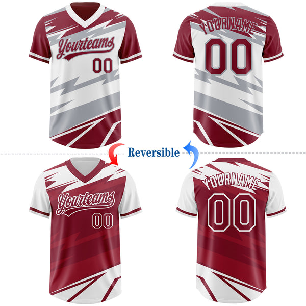 Custom Crimson White Lightning Geometric Zigzag Reversible Pullover Baseball Jersey Shirt